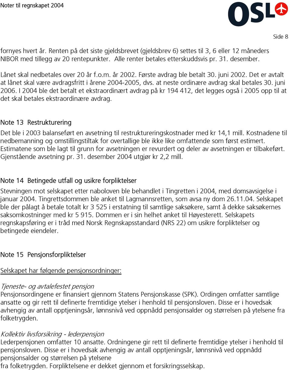 Det er avtalt at lånet skal være avdragsfritt i årene 2004-2005, dvs. at neste ordinære avdrag skal betales 30. juni 2006.