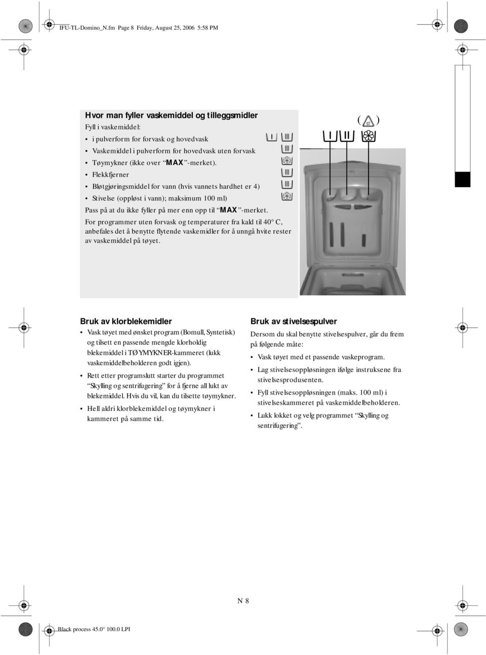 Tøymykner (ikke over MAX -merket).