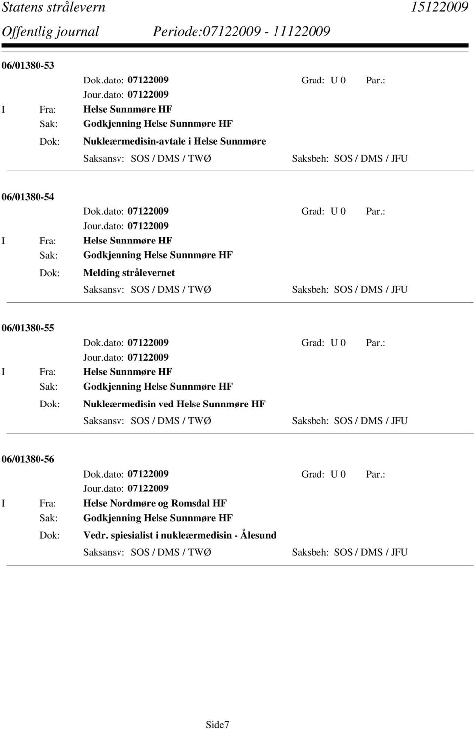 Helse Sunnmøre HF Sak: Godkjenning Helse Sunnmøre HF Nukleærmedisin ved Helse Sunnmøre HF Saksbeh: SOS / DMS / JFU 06/01380-56 I Fra: