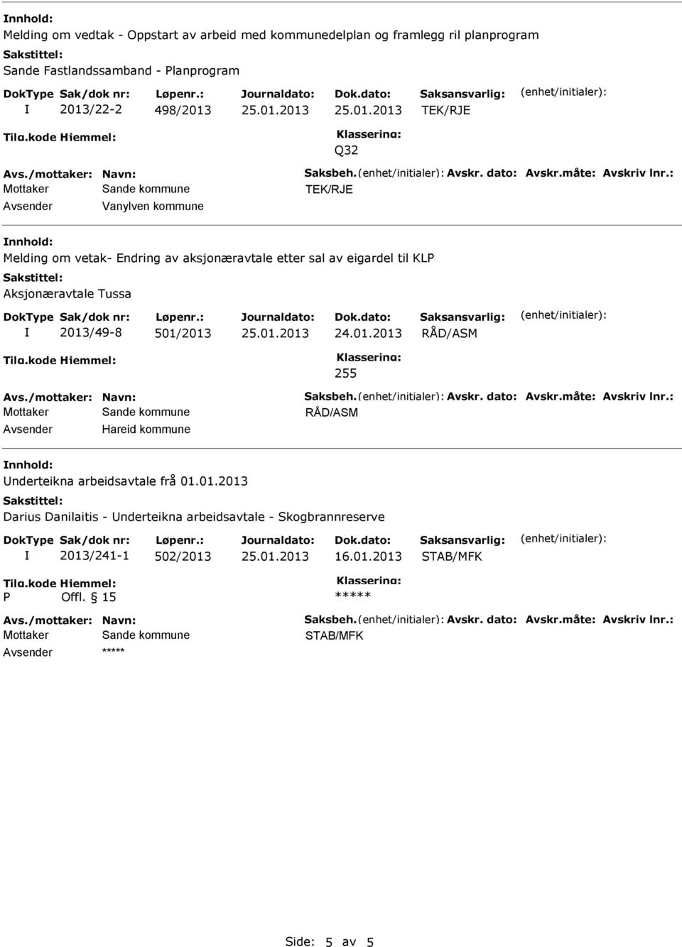 eigardel til KLP Aksjonæravtale Tussa 2013/49-8 501/2013 255 Avsender Hareid kommune nnhold: Underteikna arbeidsavtale frå 01.