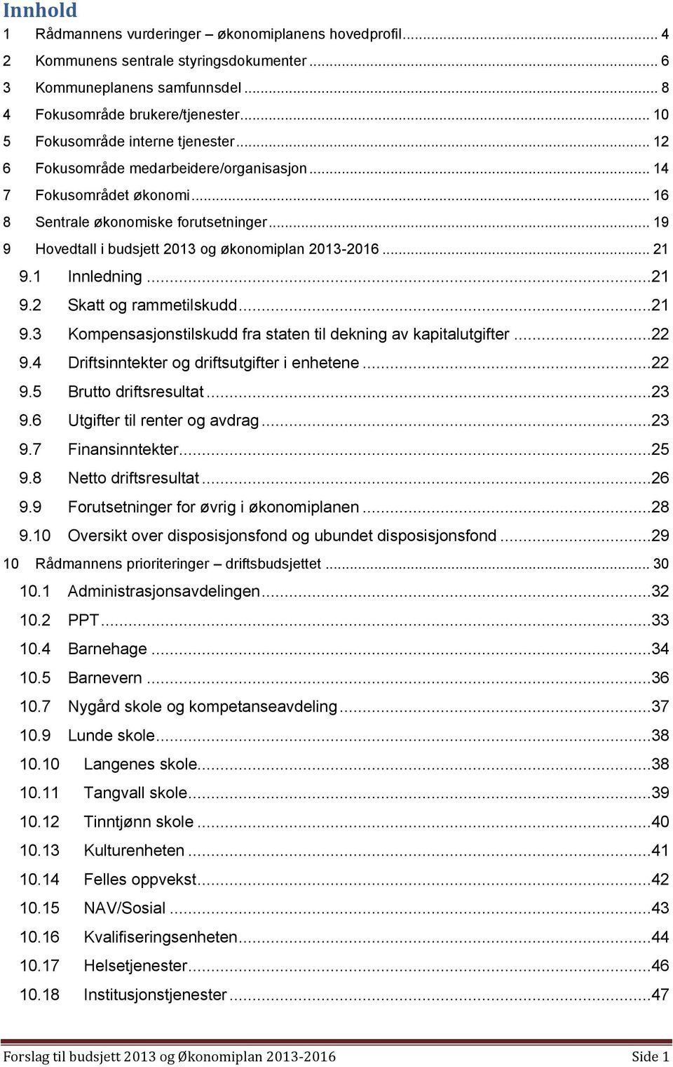 .. 19 9 Hovedtall i budsjett 2013 og økonomiplan 2013-2016... 21 9.1 Innledning...21 9.2 Skatt og rammetilskudd...21 9.3 Kompensasjonstilskudd fra staten til dekning av kapitalutgifter...22 9.