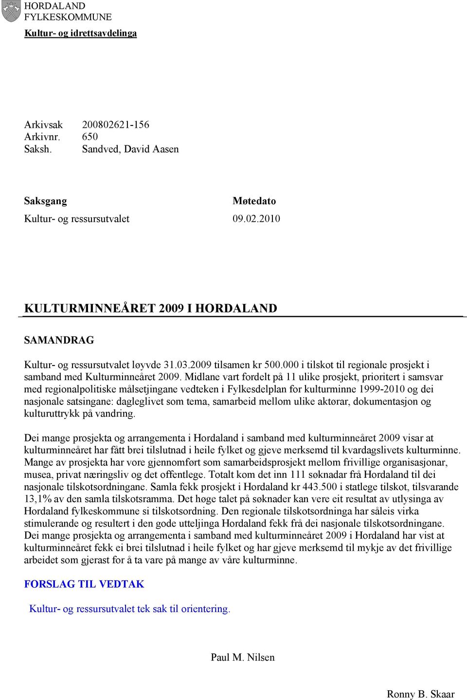 Midlane vart fordelt på 11 ulike prosjekt, prioritert i samsvar med regionalpolitiske målsetjingane vedteken i Fylkesdelplan for kulturminne 1999-2010 og dei nasjonale satsingane: dagleglivet som