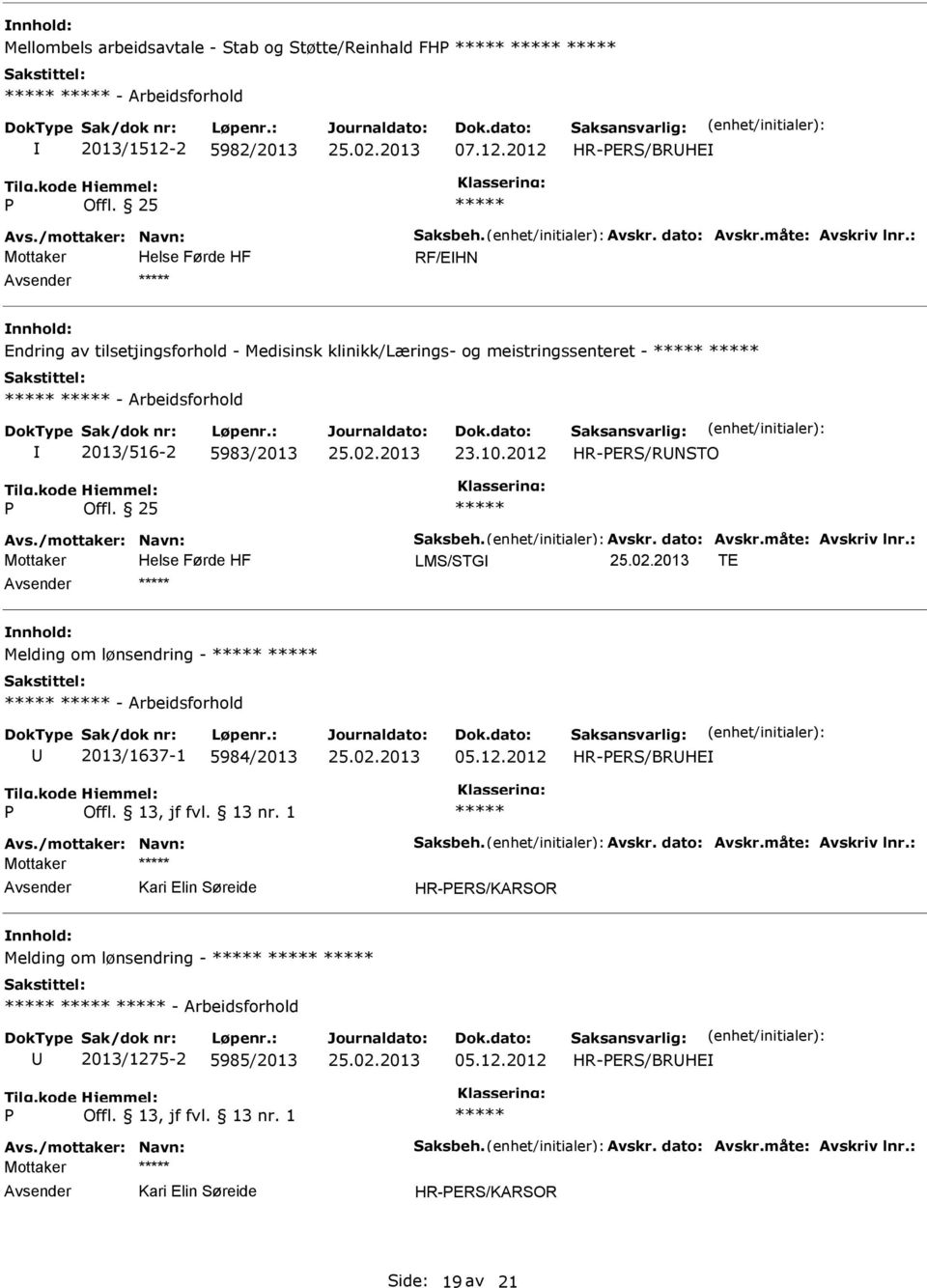 2012 HR-ERS/BRHE RF/EHN nnhold: Endring av tilsetjingsforhold - Medisinsk klinikk/lærings- og meistringssenteret - - Arbeidsforhold 2013/516-2