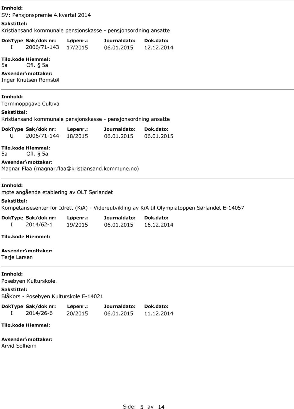 kode 5a 2006/71-144 18/2015 Hjemmel: Ofl. 5a Magnar Flaa (magnar.flaa@kristiansand.kommune.