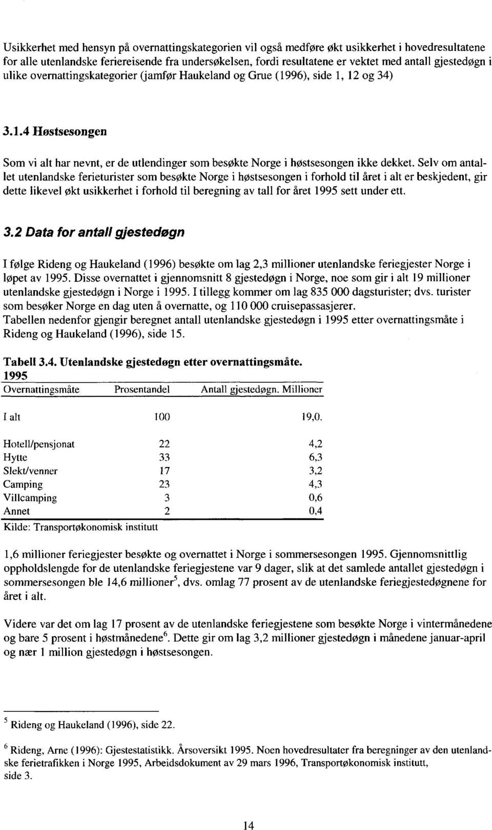 Selv om antallet utenlandske ferieturister som besøkte Norge i høstsesongen i forhold til året i alt er beskjedent, gir dette likevel økt usikkerhet i forhold til beregning av tall for året 1995 sett