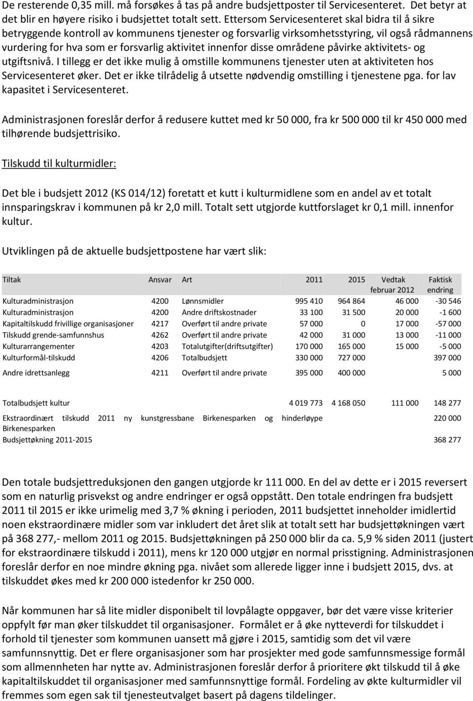 innenfor disse områdene påvirke aktivitets- og utgiftsnivå. I tillegg er det ikke mulig å omstille kommunens tjenester uten at aktiviteten hos Servicesenteret øker.