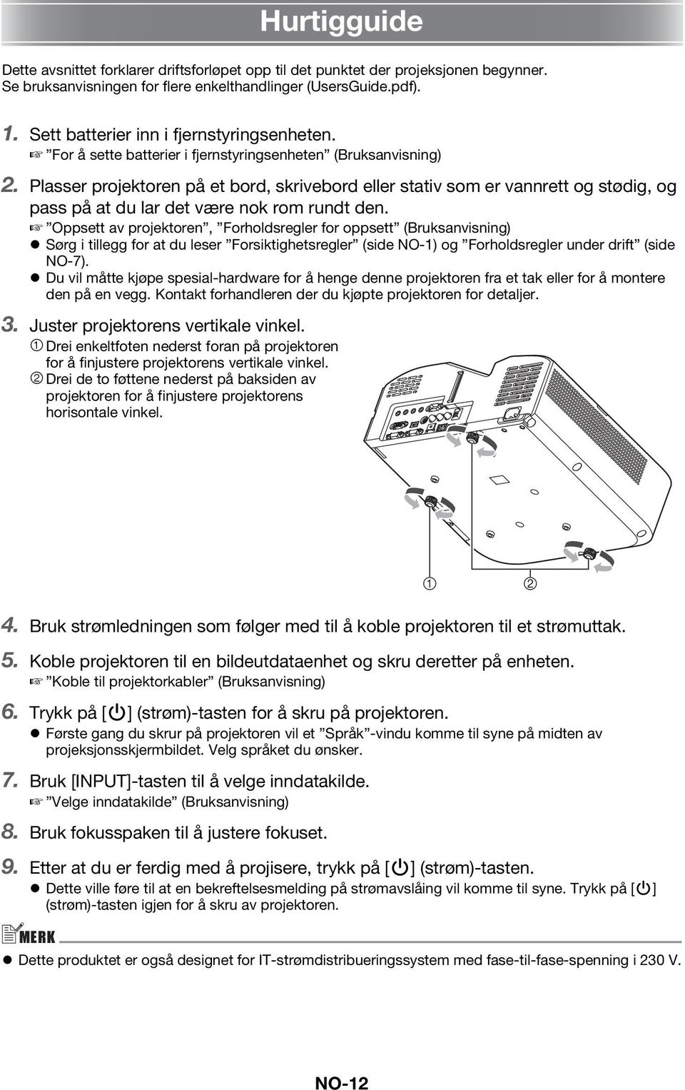 Plasser projektoren på et bord, skrivebord eller stativ som er vannrett og stødig, og pass på at du lar det være nok rom rundt den.