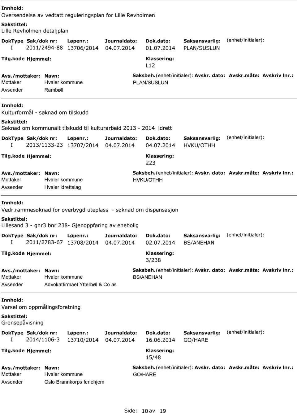 /mottaker: Navn: Saksbeh. Avskr. dato: Avskr.måte: Avskriv lnr.: HVKU/OTHH Avsender Hvaler idrettslag nnhold: Vedr.