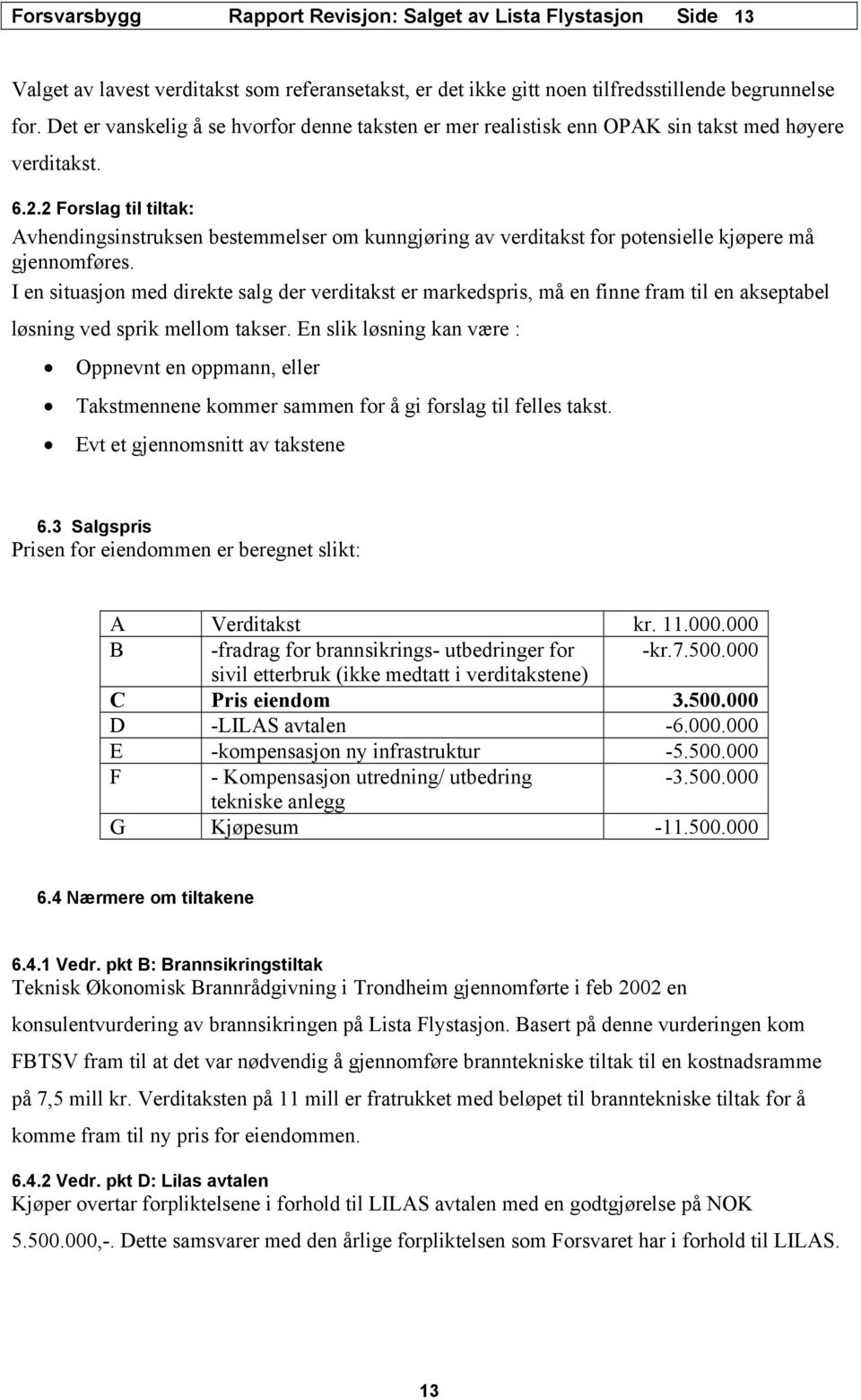 2 Forslag til tiltak: Avhendingsinstruksen bestemmelser om kunngjøring av verditakst for potensielle kjøpere må gjennomføres.