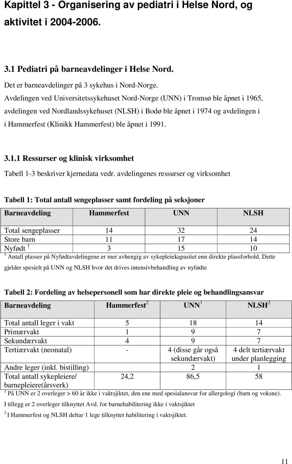 åpnet i 1991. 3.1.1 Ressurser og klinisk virksomhet Tabell 1-3 beskriver kjernedata vedr.