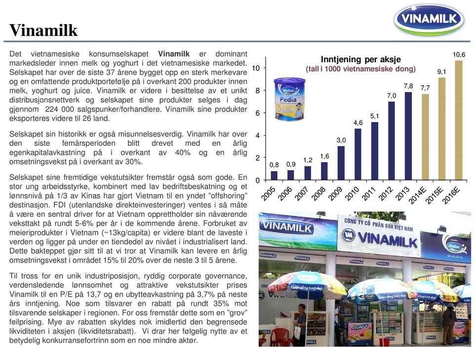 Vinamilk er videre i besittelse av et unikt distribusjonsnettverk og selskapet sine produkter selges i dag gjennom 224 000 salgspunker/forhandlere.