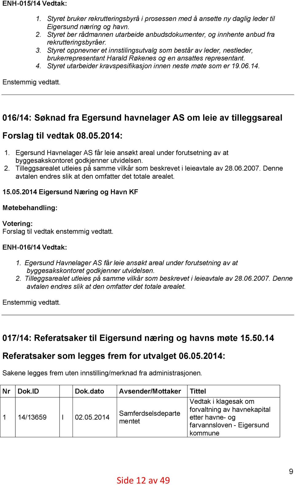 Styret oppnevner et innstilingsutvalg som består av leder, nestleder, brukerrepresentant Harald Røkenes og en ansattes representant. 4. Styret utarbeider kravspesifikasjon innen neste møte som er 19.