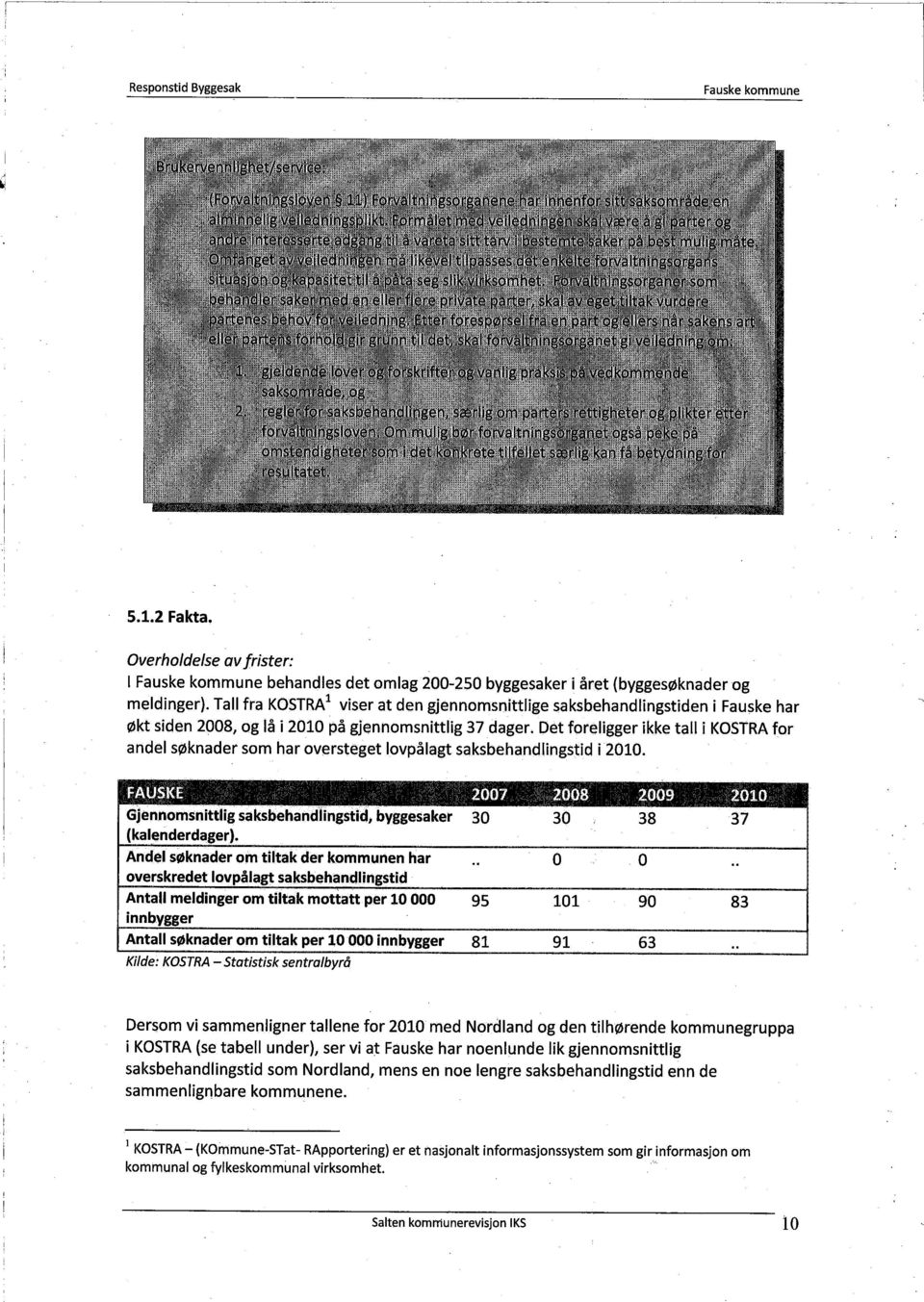 Det foreligger ikke tall i KOSrRA for andel søknader som har oversteget lovpålagt saksbehandlingstid i 2010. FAUSKE 2007 ~2.