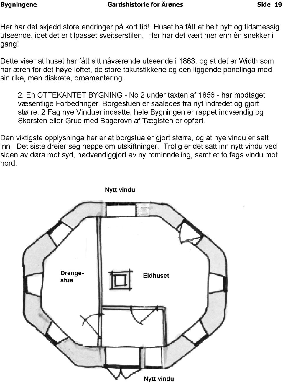 Dette viser at huset har fått sitt nåværende utseende i 1863, og at det er Width som har æren for det høye loftet, de store takutstikkene og den liggende panelinga med sin rike, men diskrete,