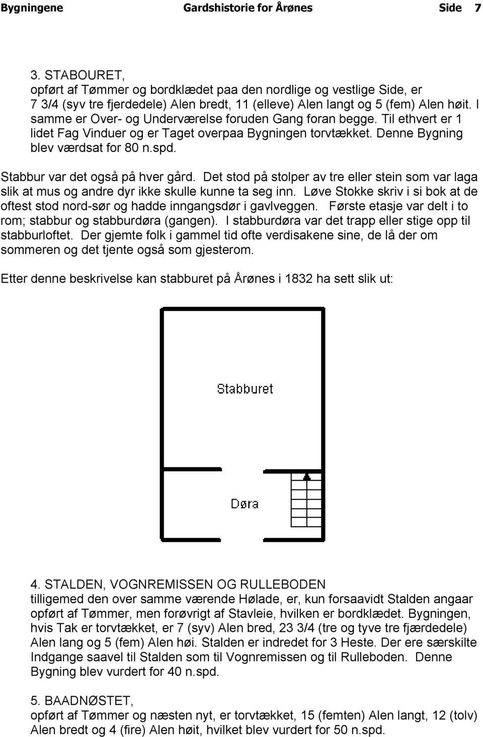 I samme er Over- og Underværelse foruden Gang foran begge. Til ethvert er 1 lidet Fag Vinduer og er Taget overpaa Bygningen torvtækket. Denne Bygning blev værdsat for 80 n.spd.