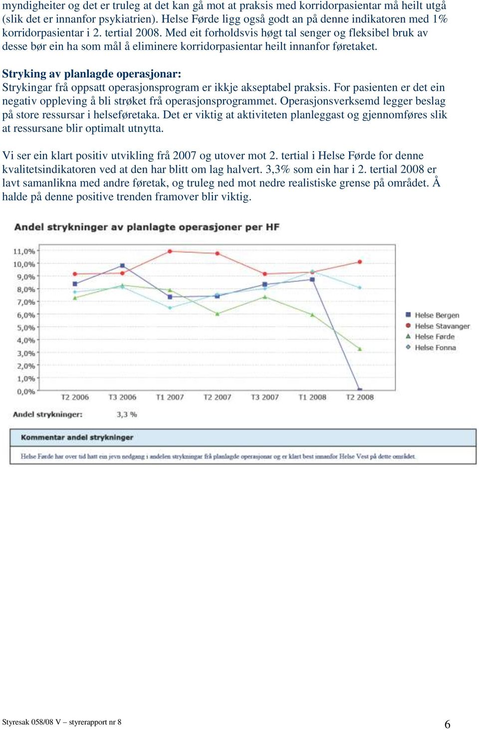 Med eit forholdsvis høgt tal senger og fleksibel bruk av desse bør ein ha som mål å eliminere korridorpasientar heilt innanfor føretaket.