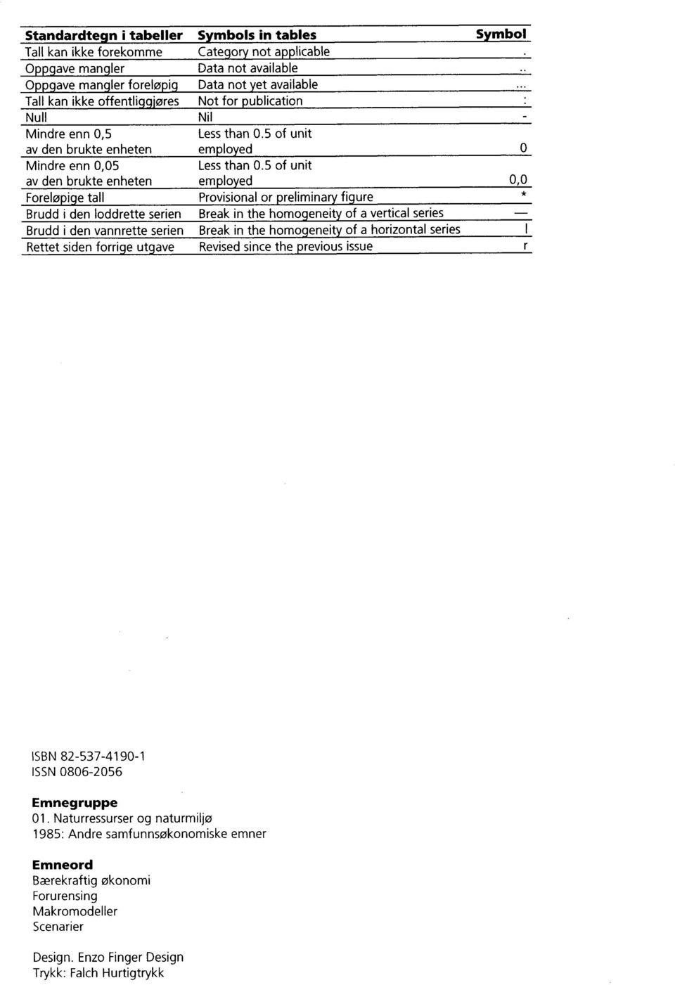 5 of unit av den brukte enheten employed Foreløpige tall Provisional or preliminary figure Brudd i den loddrette serien Break in the homogeneity of a vertical series Brudd i den vannrette serien