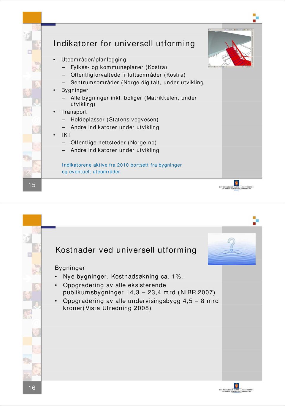 boliger (Matrikkelen, under utvikling) Transport Holdeplasser (Statens vegvesen) Andre indikatorer under utvikling IKT Offentlige nettsteder (Norge.