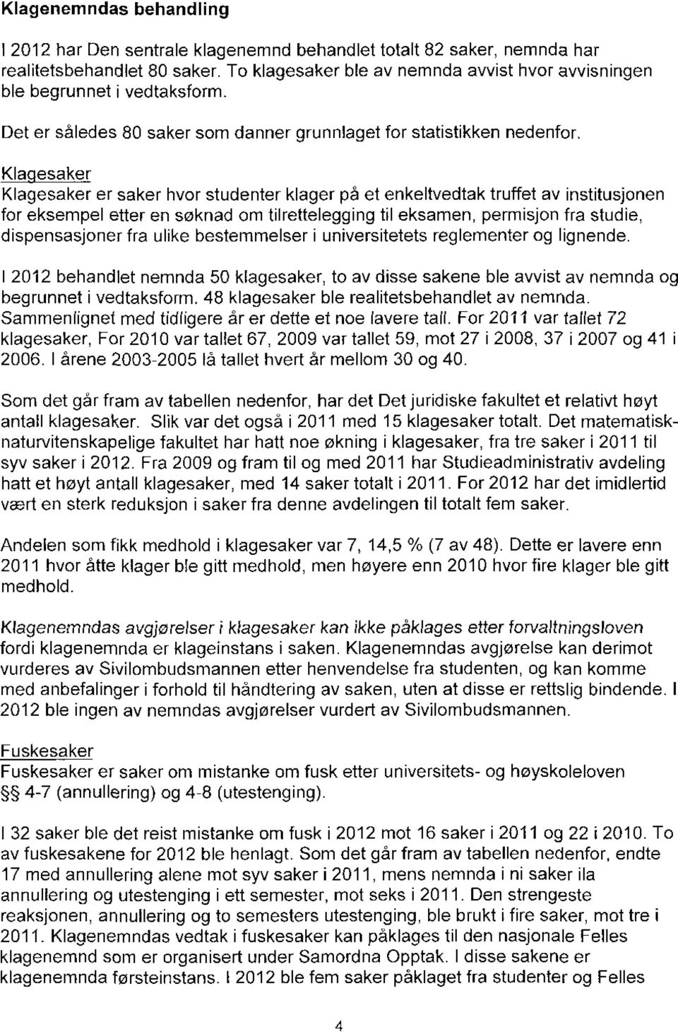 Det er således 80 saker som danner grunnlaget for statistikken nedenfor, Klagesaker Klagesaker er saker hvor studenter klager på et enkeltvedtak truffet av institusjonen for eksempel etter en søknad