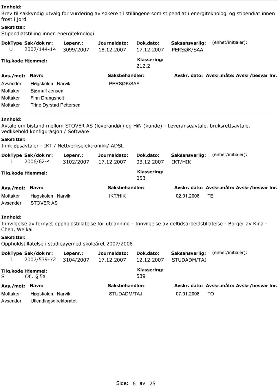 2 Bjørnulf Jensen Finn Drangsholt Trine Dyrstad ettersen ERSØK/SAA nnhold: Avtale om bistand mellom STOVER AS (leverandør) og HiN (kunde) - Leveranseavtale, bruksrettsavtale, vedlikehold