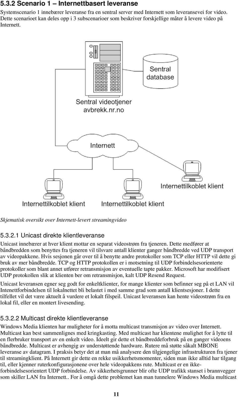 1 Unicast direkte klientleveranse Unicast innebærer at hver klient mottar en separat videostrøm fra tjeneren.