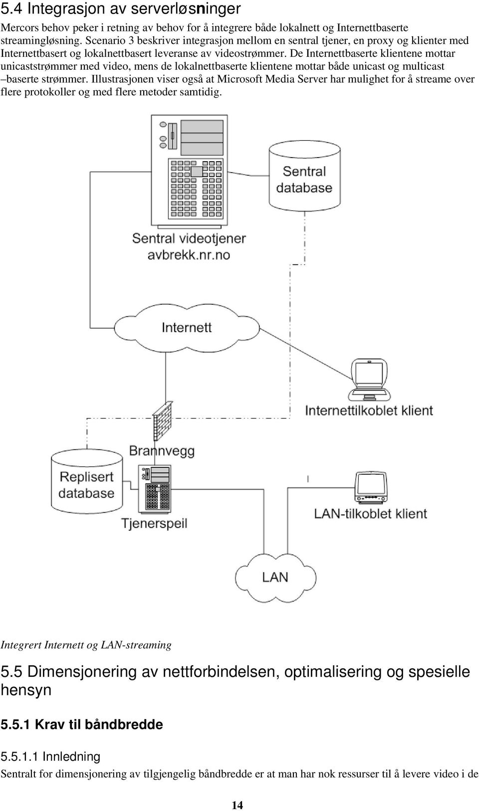 De Internettbaserte klientene mottar unicaststrømmer med video, mens de lokalnettbaserte klientene mottar både unicast og multicast baserte strømmer.