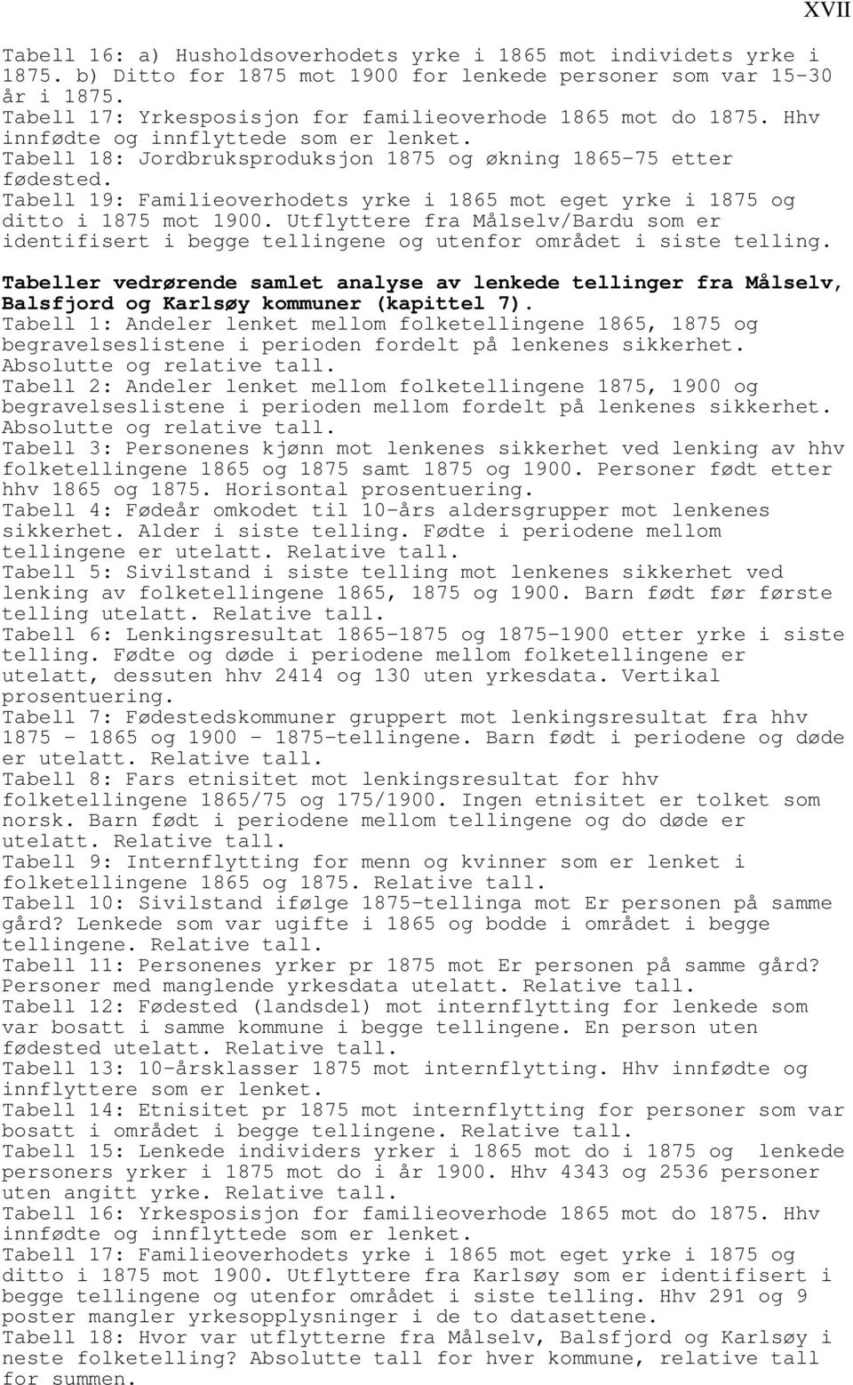 Tabell 19: Familieoverhodets yrke i 1865 mot eget yrke i 1875 og ditto i 1875 mot 1900. Utflyttere fra Målselv/Bardu som er identifisert i begge tellingene og utenfor området i siste telling.