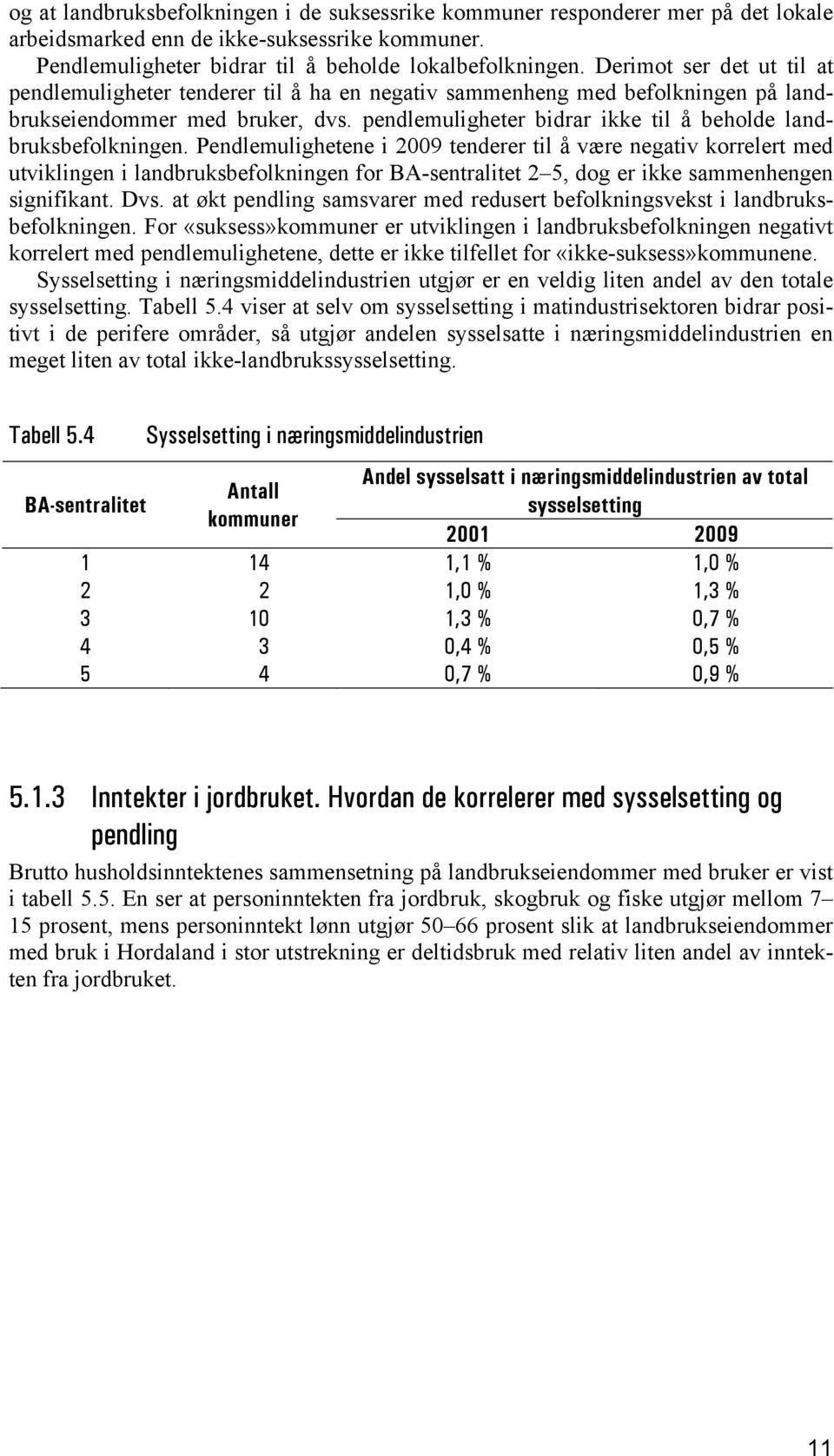 pendlemuligheter bidrar ikke til å beholde landbruksbefolkningen.