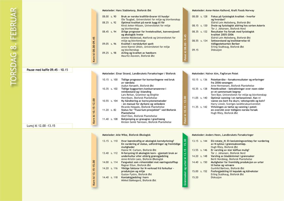 92 Optimal kvalitet på norsk bygg til fôr Kirsti Anker-Nilssen, Universitetet for miljø og biovitenskap 08.45 s.