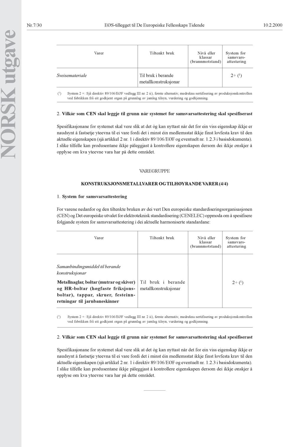 (4/4) Samanbindingsmiddel til berande konstruksjonar Metallnaglar, boltar (mutrar og skiver)