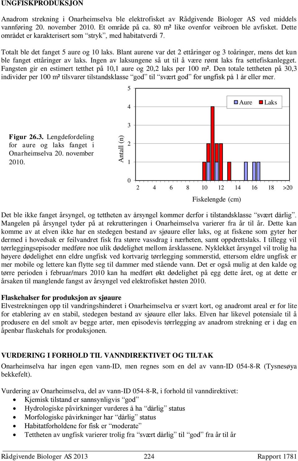 Blant aurene var det 2 ettåringer og 3 toåringer, mens det kun ble fanget ettåringer av laks. Ingen av laksungene så ut til å være rømt laks fra settefiskanlegget.