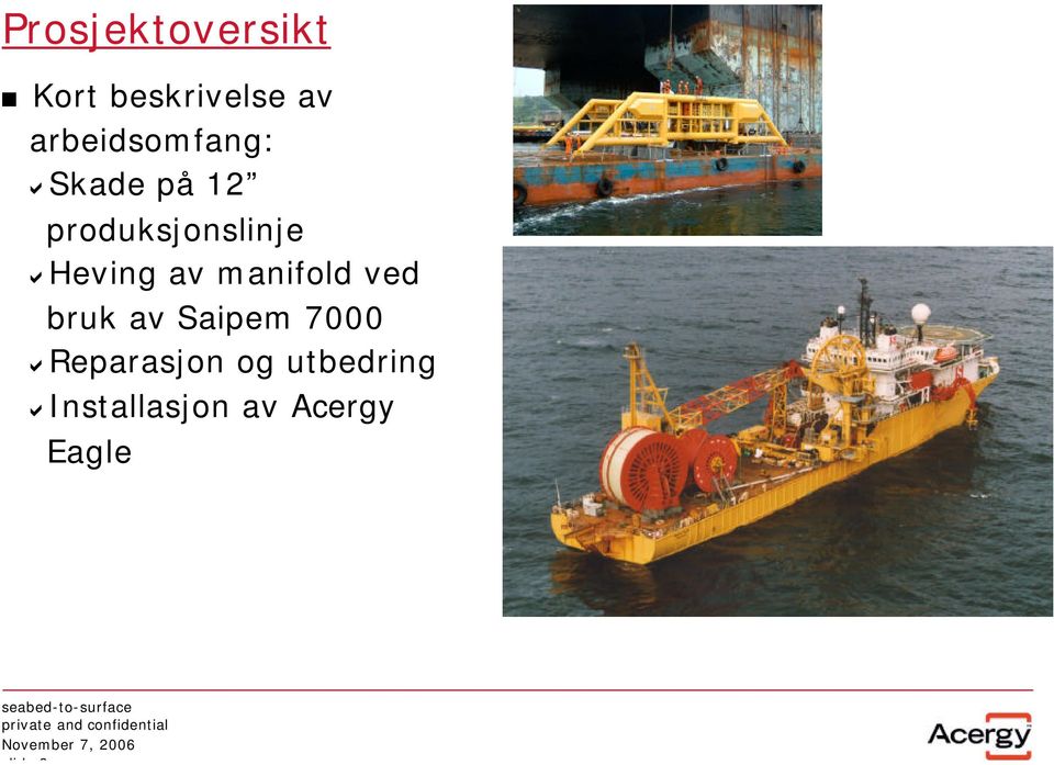 Heving av manifold ved bruk av Saipem 7000