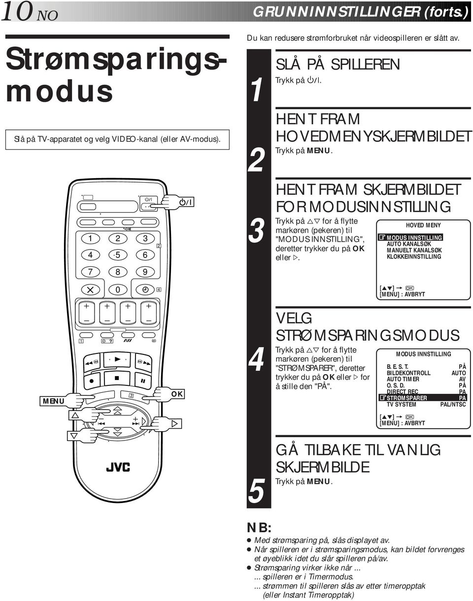 HOVED MENY MODUS INNSTILLING AUTO KANALSØK MANUELT KANALSØK KLOKKEINNSTILLING MENU?