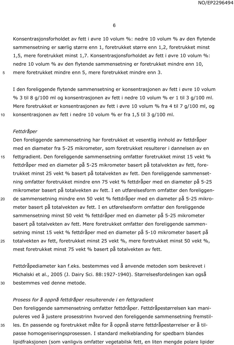 I den foreliggende flytende sammensetning er konsentrasjonen av fett i øvre volum % 3 til 8 g/0 ml og konsentrasjonen av fett i nedre volum % er 1 til 3 g/0 ml.