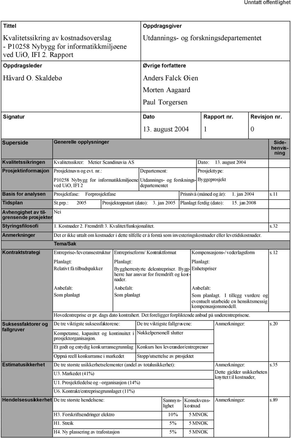 august 2004 1 0 Superside Generelle opplysninger Sidehenvisning Kvalitetssikringen Kvalitetssikrer: Metier Scandinavia AS Dato: 13. august 2004 Prosjektinformasjon Prosjektnavn og evt. nr.