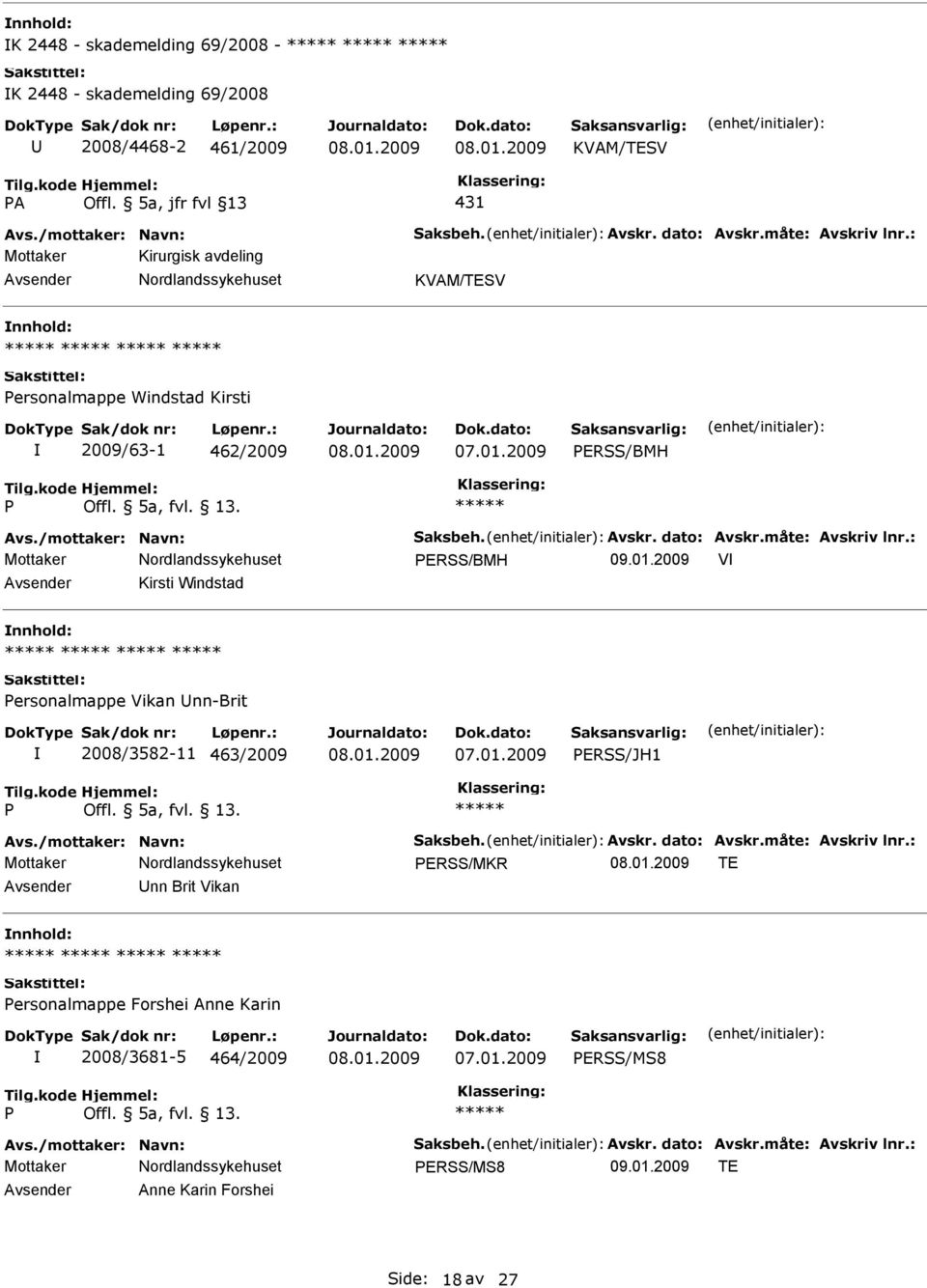 01.2009 V Kirsti Windstad ersonalmappe Vikan nn-brit 2008/3582-11 463/2009 ERSS/JH1 Avs./mottaker: Navn: Saksbeh. Avskr. dato: Avskr.måte: Avskriv lnr.