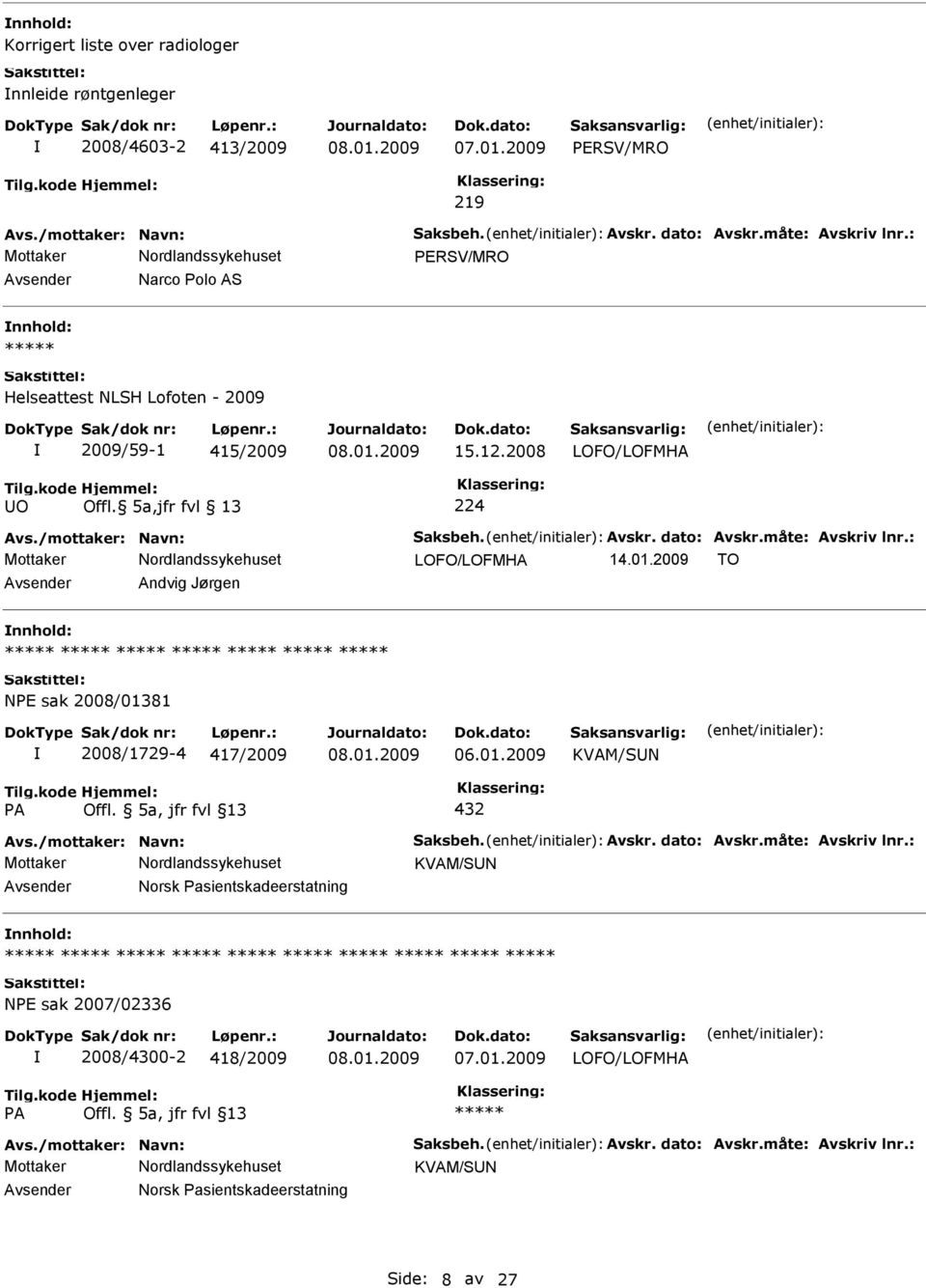 måte: Avskriv lnr.: LOFO/LOFMHA 14.01.2009 TO Andvig Jørgen NE sak 2008/01381 2008/1729-4 417/2009 KVAM/SN A Offl. 5a, jfr fvl 13 432 Avs./mottaker: Navn: Saksbeh. Avskr. dato: Avskr.