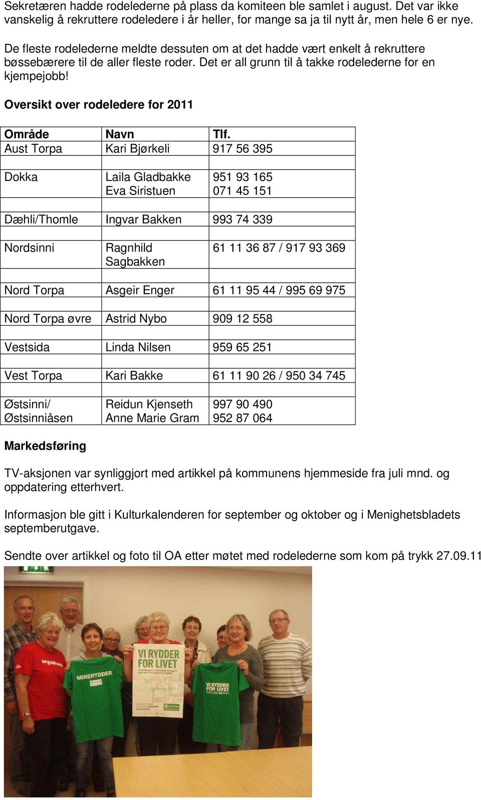 Oversikt over rodeledere for 2011 Område Navn Tlf.