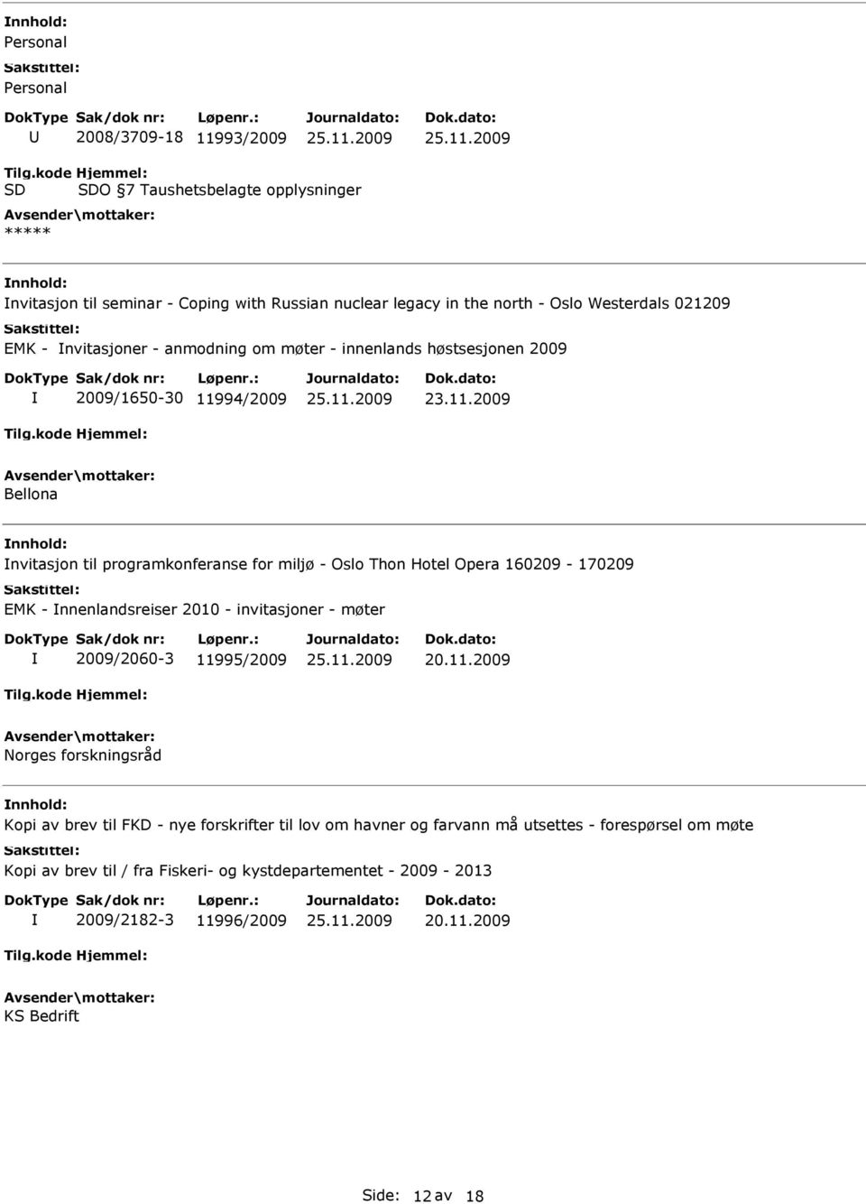 anmodning om møter - innenlands høstsesjonen 2009 2009/1650-30 119