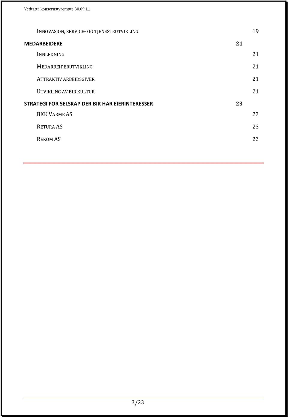 21 UTVIKLING AV BIR KULTUR 21 STRATEGI FOR SELSKAP DER BIR