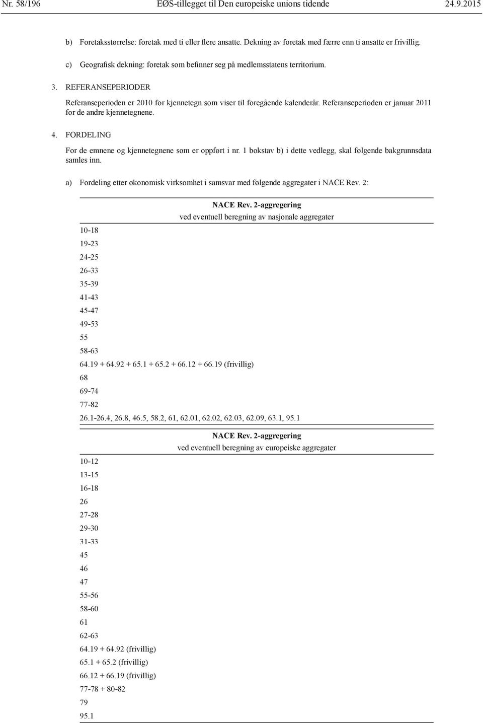 Referanseperioden er januar 2011 for de andre kjennetegnene. 4. FORDELING For de emnene og kjennetegnene som er oppført i nr. 1 bokstav b) i dette vedlegg, skal følgende bakgrunnsdata samles inn.