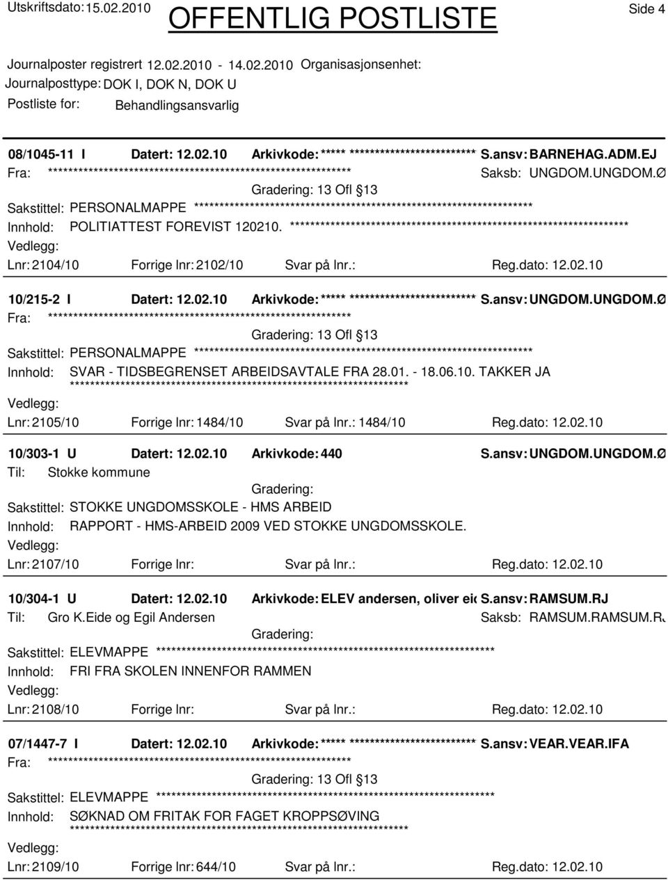 UNGDOM.ØAG 13 Ofl 13 Sakstittel: PERSONALMAPPE Innhold: SVAR - TIDSBEGRENSET ARBEIDSAVTALE FRA 28.01. - 18.06.10. TAKKER JA Lnr: 2105/10 Forrige lnr: 1484/10 Svar på lnr.: 1484/10 Reg.dato: 12.02.