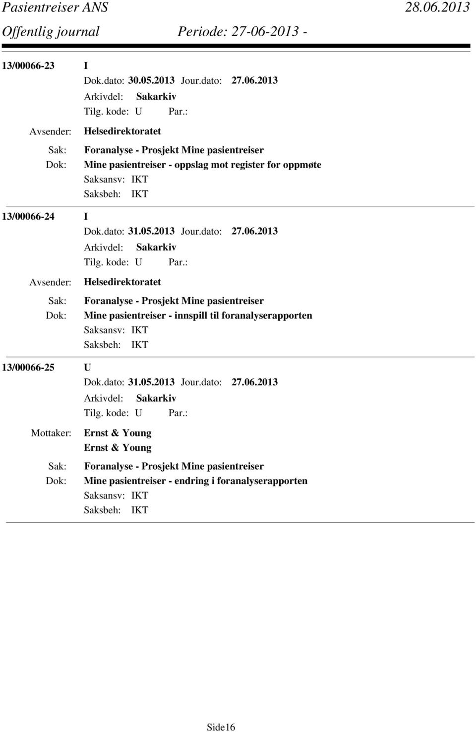 2013 Mine pasientreiser - innspill til foranalyserapporten 13/00066-25 U Dok.