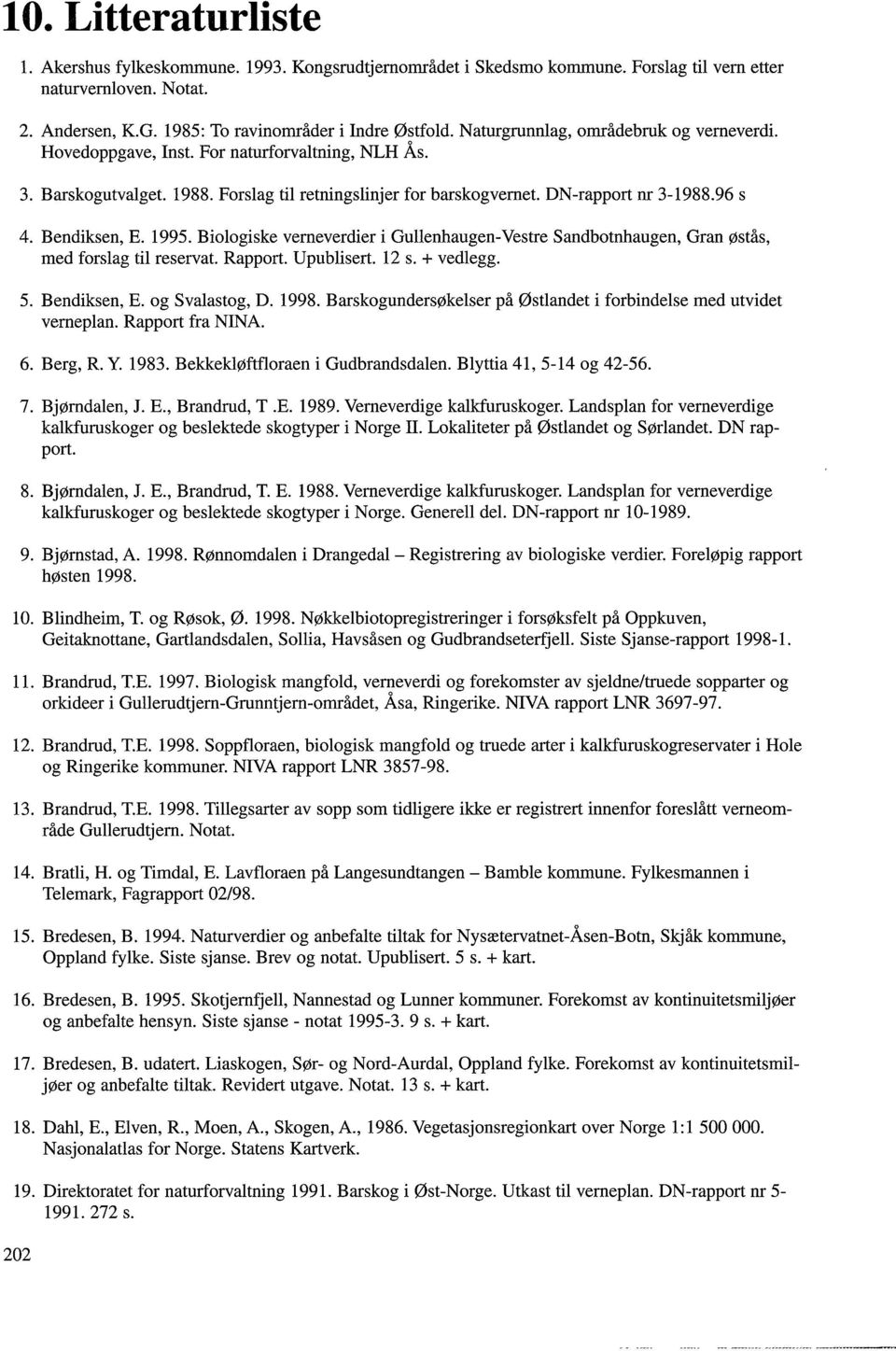 Bendiksen, E. 1995. Biologiske verneverdier i Gullenhaugen-Vestre Sandbotnhaugen, Gran østås, med forslag til reservat. Rapport. Upublisert. 12 s. + vedlegg. 5. Bendiksen, E. og Svalastog, D. 1998.