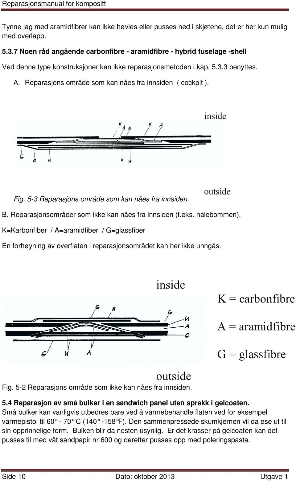 Reparasjons område som kan nåes fra innsiden ( cockpit ). Fig. 5-3 Reparasjons område som kan nåes fra innsiden. B. Reparasjonsområder som ikke kan nåes fra innsiden (f.eks. halebommen).