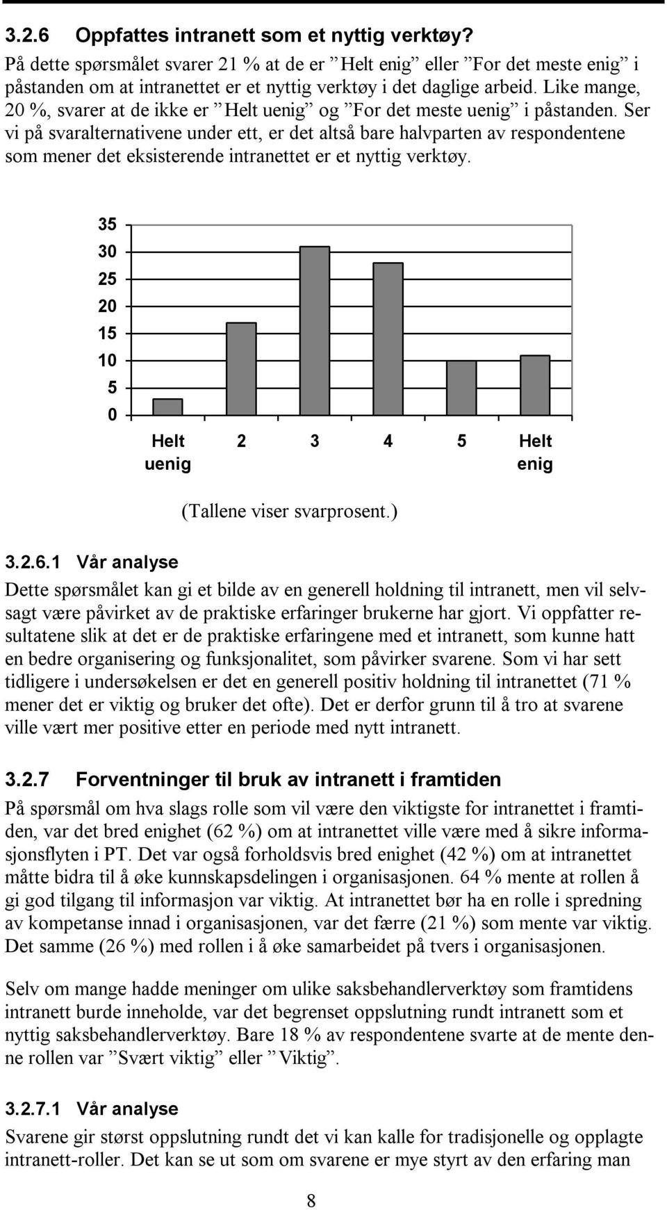 Ser vi på svaralternativene under ett, er det altså bare halvparten av respondentene som mener det eksisterende intranettet er et nyttig verktøy.