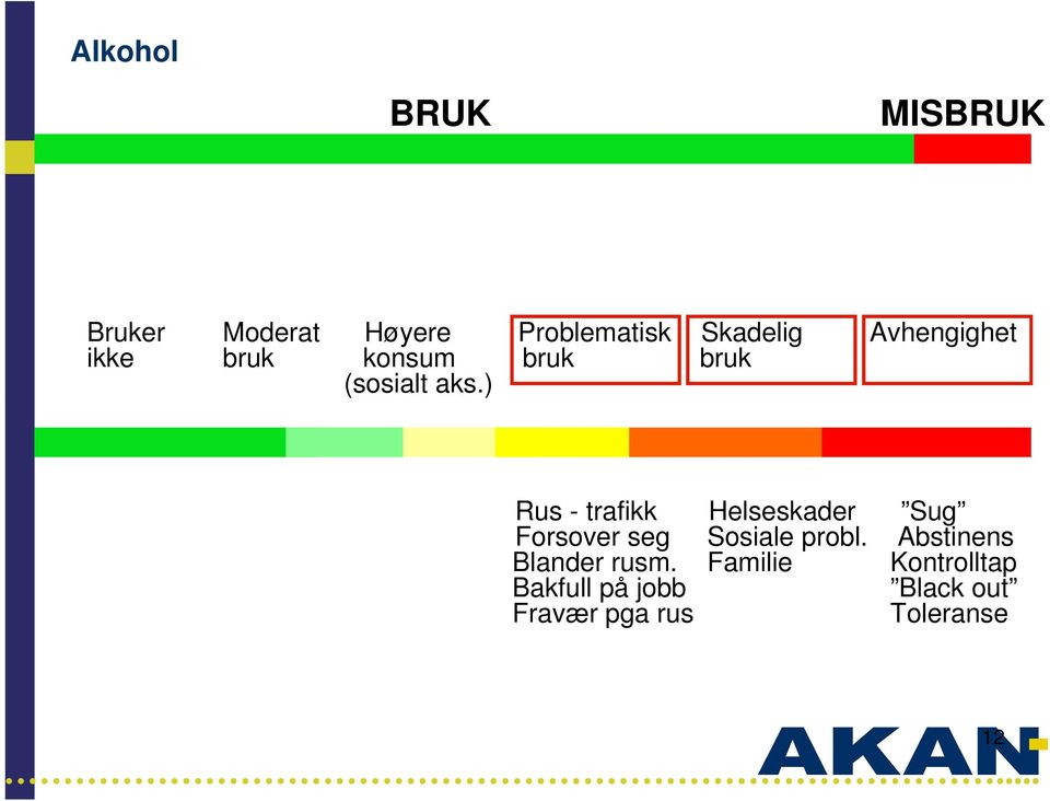 ) Rus - trafikk Helseskader Sug Forsover seg Sosiale probl.