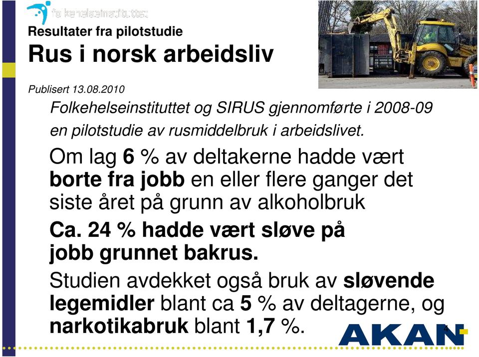 Om lag 6 % av deltakerne hadde vært borte fra jobb en eller flere ganger det siste året på grunn av