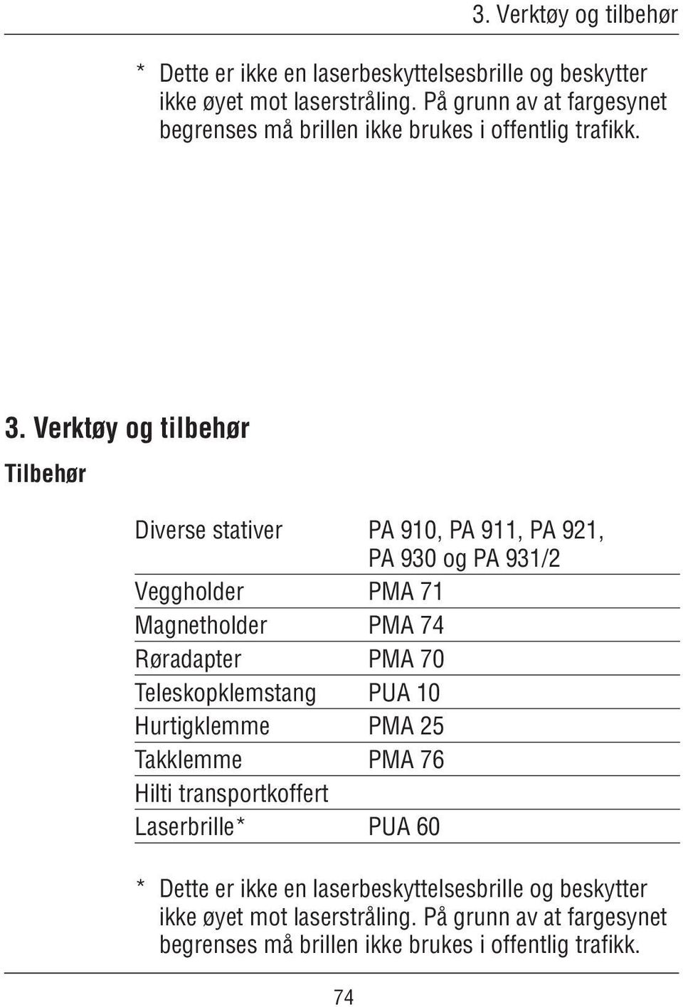 Verktøy og tilbehør Tilbehør Diverse stativer PA 910, PA 911, PA 921, PA 930 og PA 931/2 Veggholder PMA 71 Magnetholder PMA 74 Røradapter PMA 70