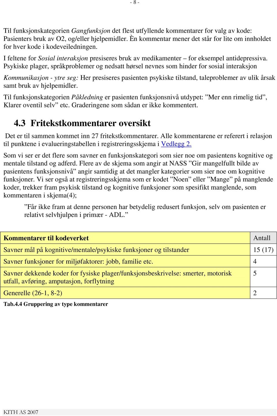 Psykiske plager, språkproblemer og nedsatt hørsel nevnes som hinder for sosial interaksjon Kommunikasjon - ytre seg: Her presiseres pasienten psykiske tilstand, taleproblemer av ulik årsak samt bruk